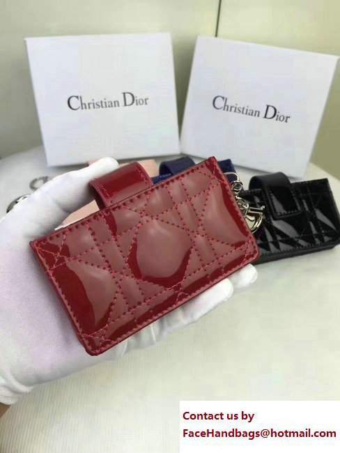 Lady Dior Patent Calfskin Card Holder Red 2017