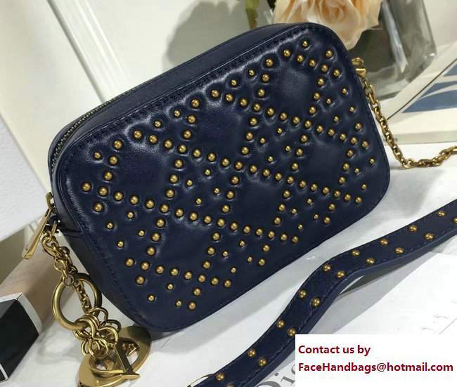 Lady Dior Studded Camera Case Clutch Bag Blue 2017