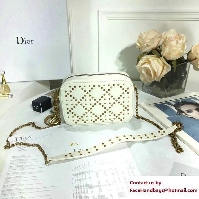 Lady Dior Studded Camera Case Clutch Bag White 2017