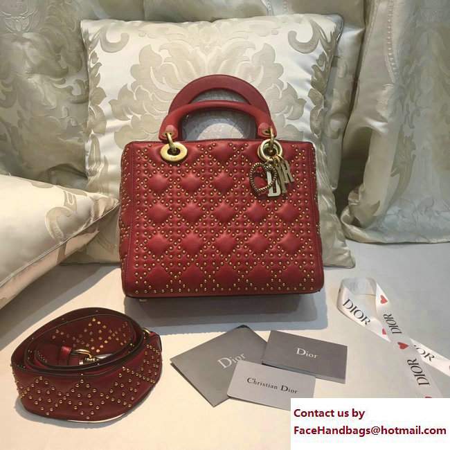 Lady Dior Studded Medium Bag Heart Red 2017 - Click Image to Close