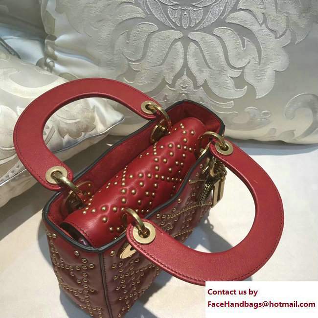 Lady Dior Studded Mini/Small Bag Heart Red 2017