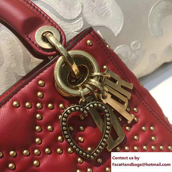 Lady Dior Studded Mini/Small Bag Heart Red 2017 - Click Image to Close