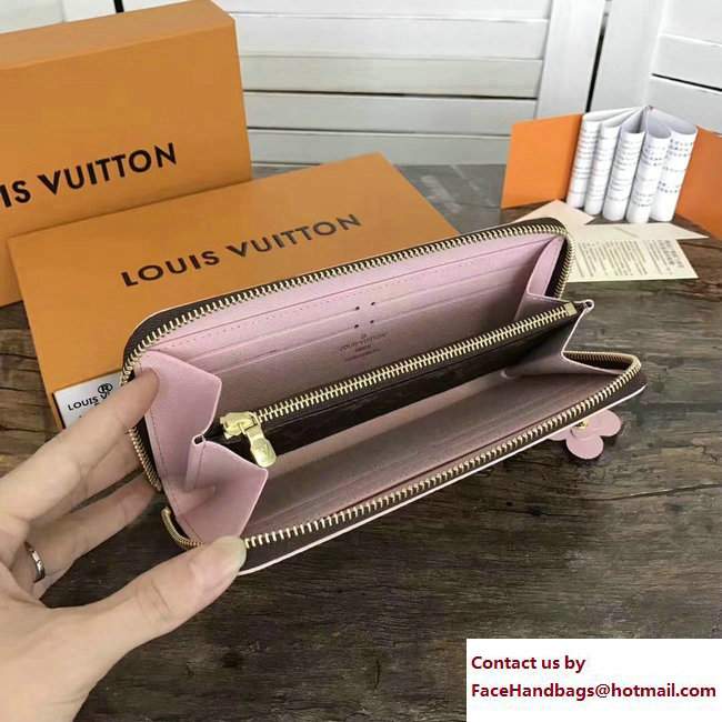 Louis Vuitton Flower Charm Monogram Canvas Clemence Wallet M64201 Pink 2017