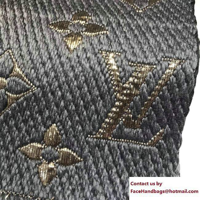 Louis Vuitton Logomania Shine Scarf M71166 Dark Gray/Gold 2017 - Click Image to Close