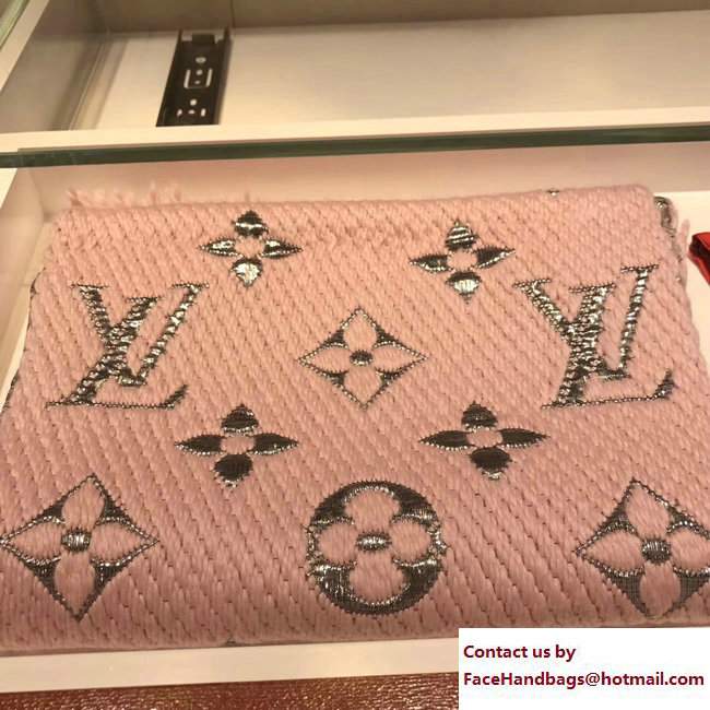 Louis Vuitton Logomania Shine Scarf M71166 Pink/Silver 2017 - Click Image to Close