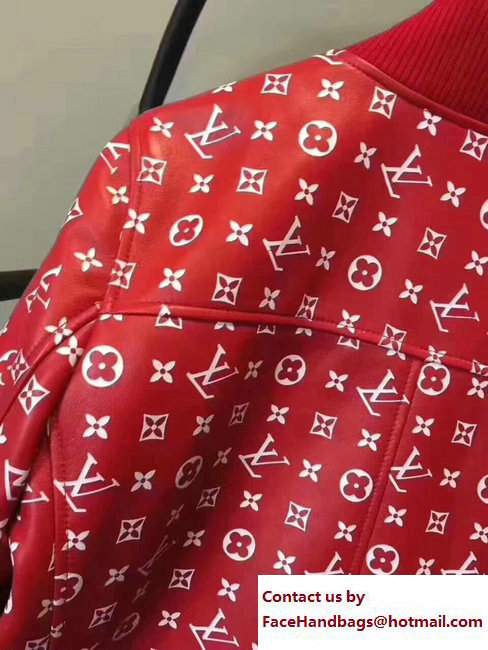Louis Vuitton Supreme Leather Jacket Red 2017