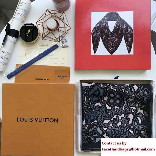 Louis Vuitton Trunk Flower Square Scarf Black 2017