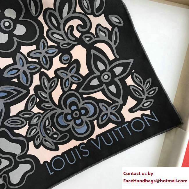 Louis Vuitton Trunk Flower Square Scarf Black 2017 - Click Image to Close