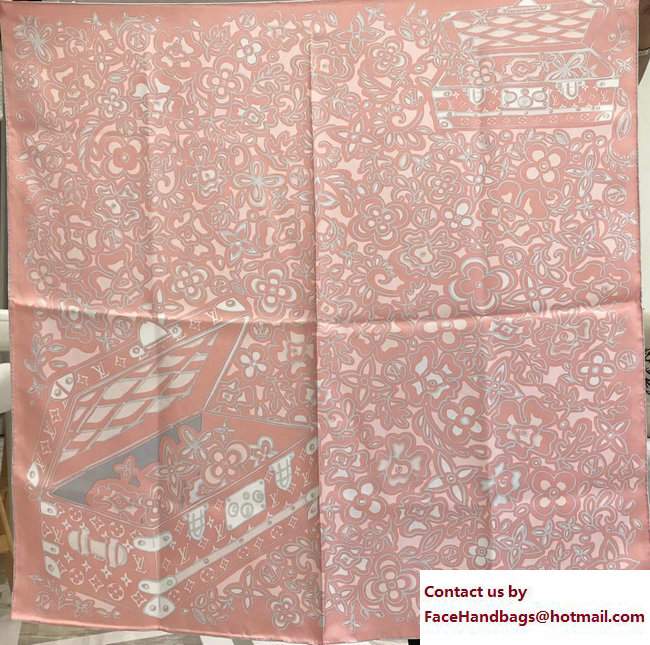 Louis Vuitton Trunk Flower Square Scarf Pink 2017