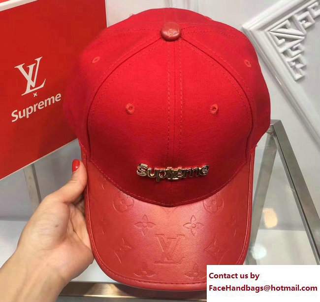 Louis Vuitton x Supreme Baseball Hat Red 2017 - Click Image to Close