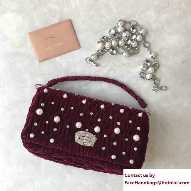 Miu Miu Cristal Shoulder Bag 5BD417 Velvet Pearl Dark Red 2017
