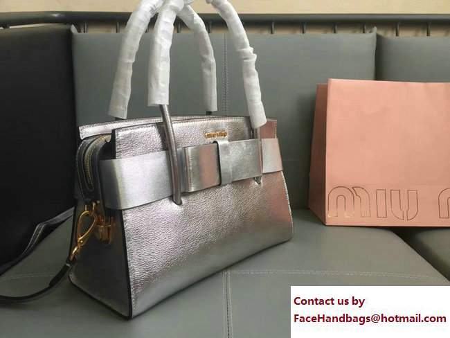 Miu Miu Madras Bow Top Handle Bag 5BA055 Silver 2017 - Click Image to Close