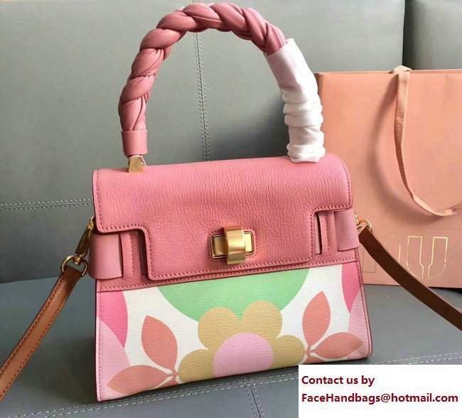Miu Miu Madras Miu Click Top Handle Bag 5BA046 Flower Pink 2017 - Click Image to Close