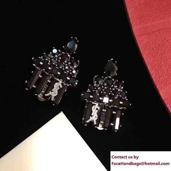 Saint Laurent Black Crystals and Logo Earrings - Click Image to Close