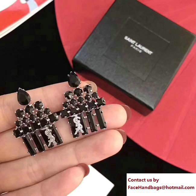 Saint Laurent Black Crystals and Logo Earrings - Click Image to Close