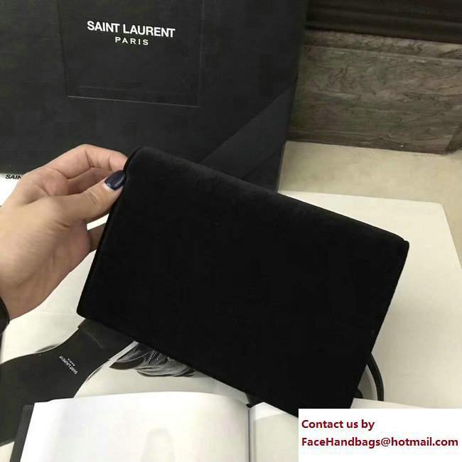 Saint Laurent Kate Chain And Tassel Wallet In Velvet And Crystals 491521 Black 2017 - Click Image to Close