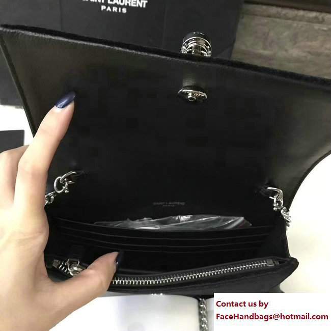 Saint Laurent Kate Chain And Tassel Wallet In Velvet And Crystals 491521 Black 2017