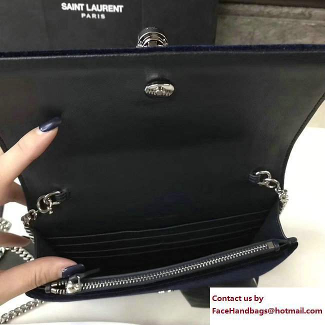 Saint Laurent Kate Chain And Tassel Wallet In Velvet And Crystals 491521 Blue 2017