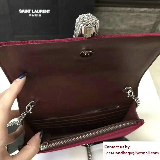 Saint Laurent Kate Chain And Tassel Wallet In Velvet And Crystals 491521 Bordeaux 2017 - Click Image to Close