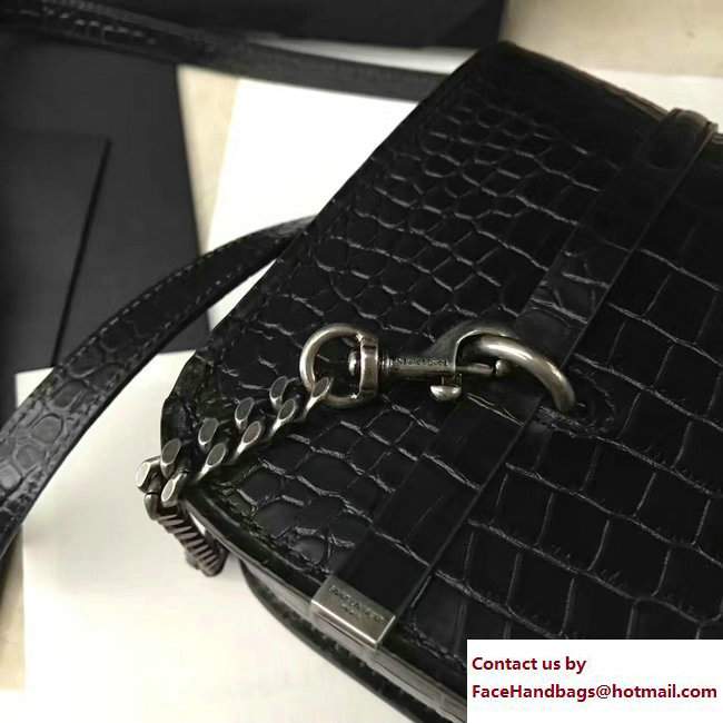 Saint Laurent Large Charlotte Messenger Bag In Crocodile Embossed Leather 472657 Black 2017 - Click Image to Close