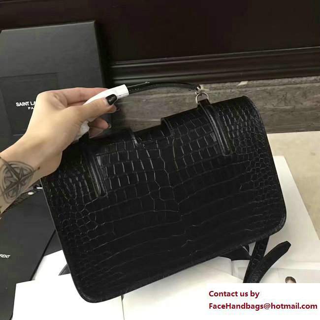 Saint Laurent Large Charlotte Messenger Bag In Crocodile Embossed Leather 472657 Black 2017