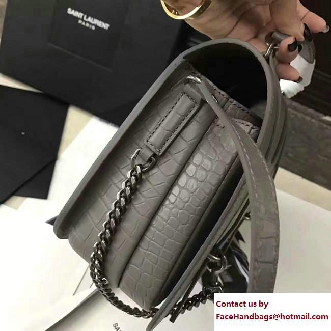 Saint Laurent Large Charlotte Messenger Bag In Crocodile Embossed Leather 472657 Gray 2017 - Click Image to Close