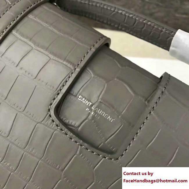 Saint Laurent Large Charlotte Messenger Bag In Crocodile Embossed Leather 472657 Gray 2017