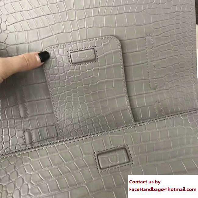 Saint Laurent Large Charlotte Messenger Bag In Crocodile Embossed Leather 472657 Gray 2017