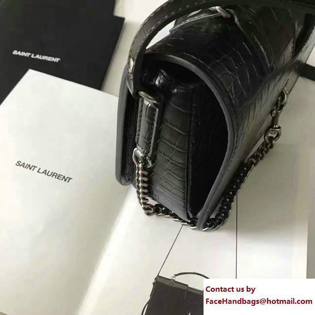 Saint Laurent Medium Charlotte Messenger Bag In Crocodile Embossed Leather 466561 Black 2017 - Click Image to Close