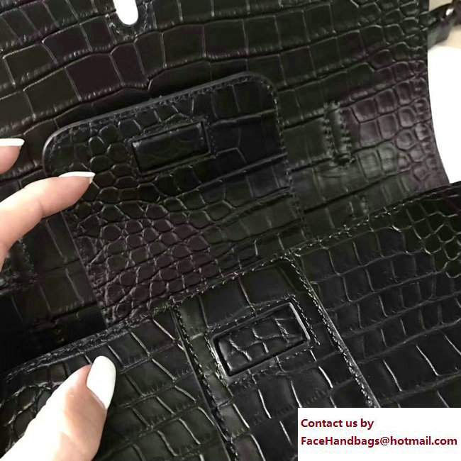 Saint Laurent Medium Charlotte Messenger Bag In Crocodile Embossed Leather 466561 Black 2017