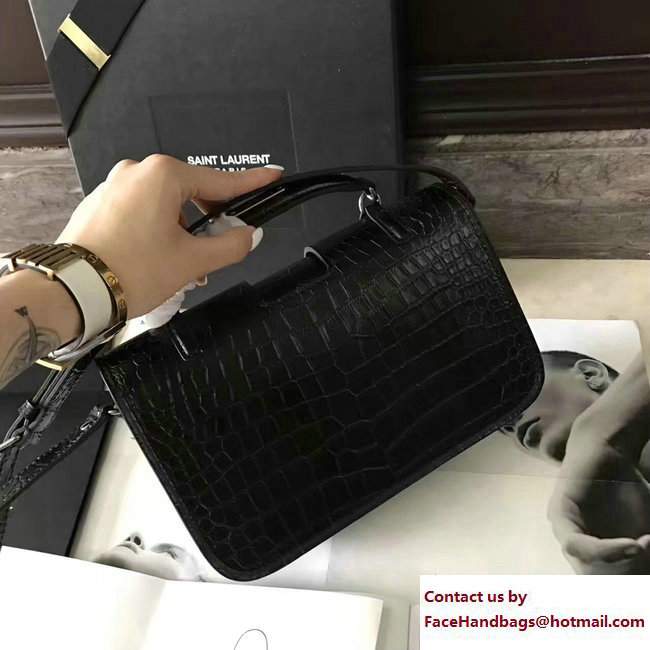 Saint Laurent Medium Charlotte Messenger Bag In Crocodile Embossed Leather 466561 Black 2017