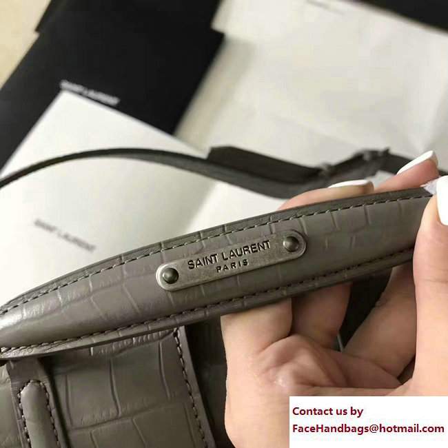 Saint Laurent Medium Charlotte Messenger Bag In Crocodile Embossed Leather 466561 Gray 2017