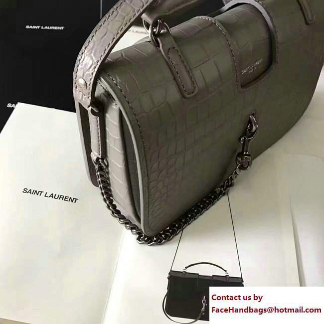 Saint Laurent Medium Charlotte Messenger Bag In Crocodile Embossed Leather 466561 Gray 2017 - Click Image to Close