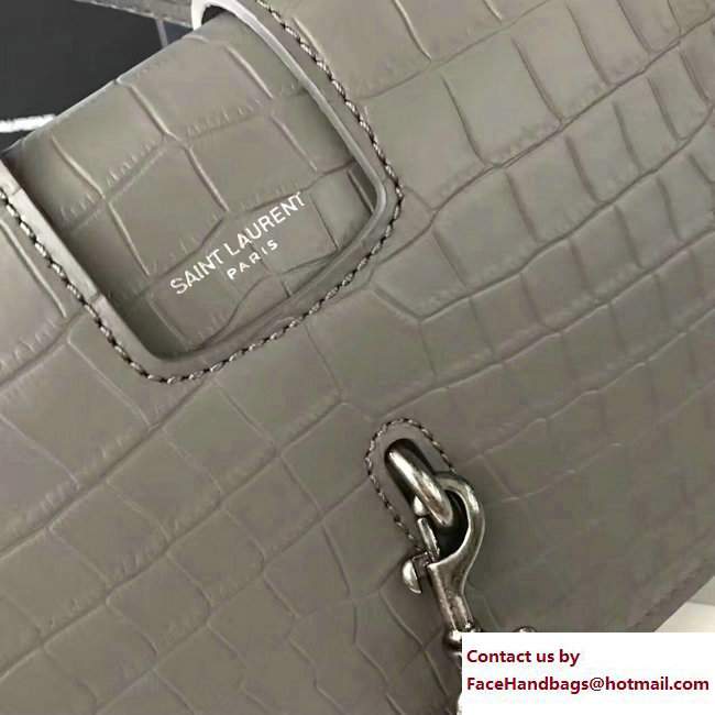 Saint Laurent Medium Charlotte Messenger Bag In Crocodile Embossed Leather 466561 Gray 2017 - Click Image to Close