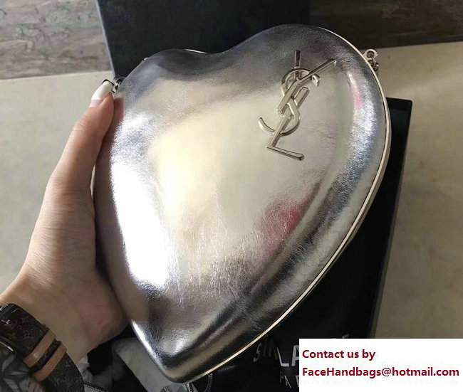 Saint Laurent Structured Heart-Shaped Love Box Bag 466212 Silver 2017