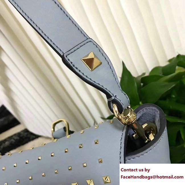 Valentino All Over Studs Demilune Double Handle Small Bag Baby Blue 2017 - Click Image to Close