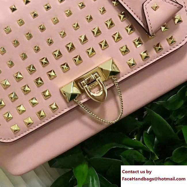 Valentino All Over Studs Demilune Double Handle Small Bag Pink 2017