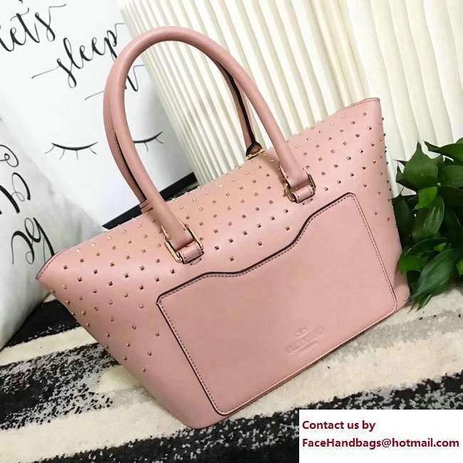 Valentino All Over Studs Demilune Double Handle Small Bag Pink 2017 - Click Image to Close