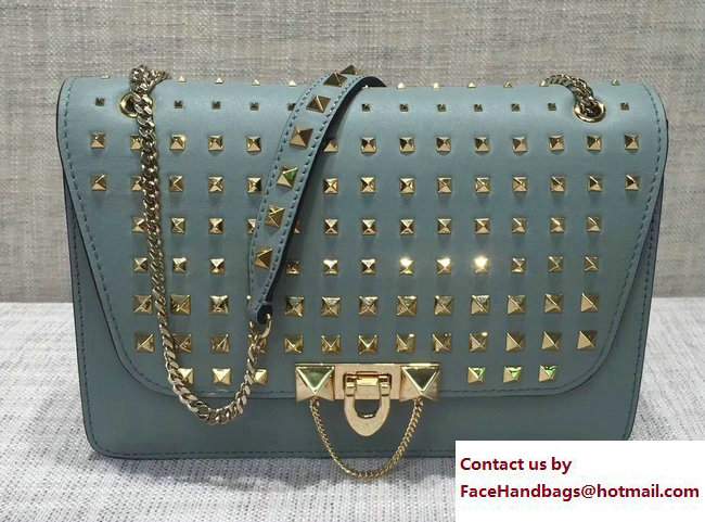 Valentino All Over Studs Demilune Small Cross-Body Shoulder Bag Baby Blue 2017 - Click Image to Close