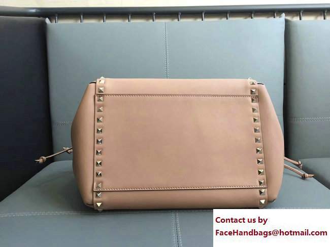 Valentino Drawstring Opening Rockstud Double Handle Bag Nude 2017 - Click Image to Close
