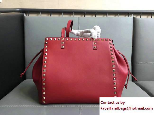 Valentino Drawstring Opening Rockstud Double Handle Bag Red 2017 - Click Image to Close