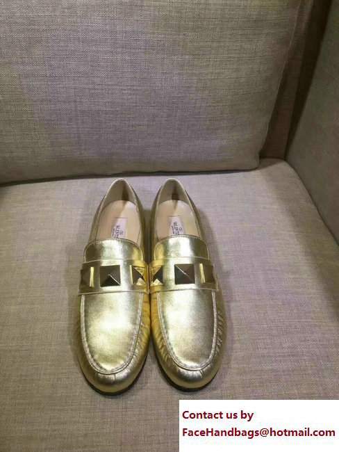 Valentino Macro Studs-Detail Loafer Gold 2017 - Click Image to Close