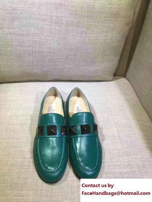 Valentino Macro Studs-Detail Loafer Green 2017 - Click Image to Close
