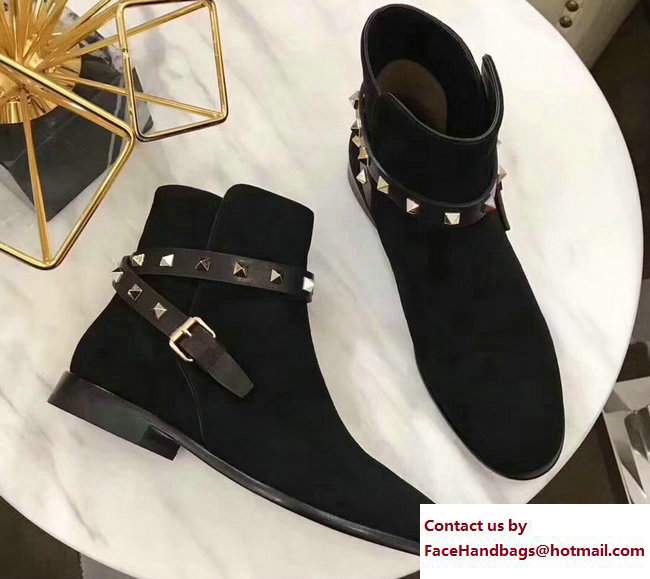 Valentino Rockstud Ankle Boots Suede Black