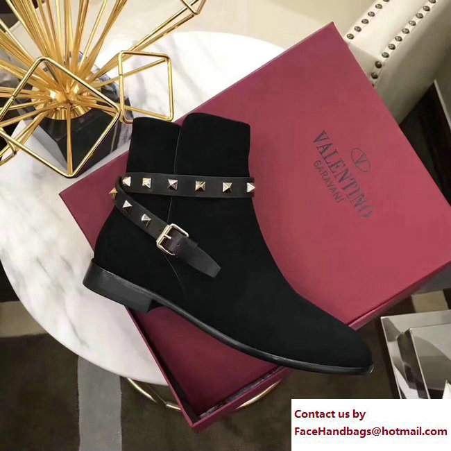 Valentino Rockstud Ankle Boots Suede Black - Click Image to Close