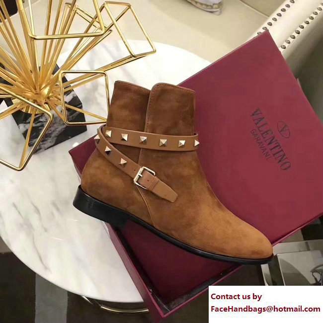 Valentino Rockstud Ankle Boots Suede Khaki