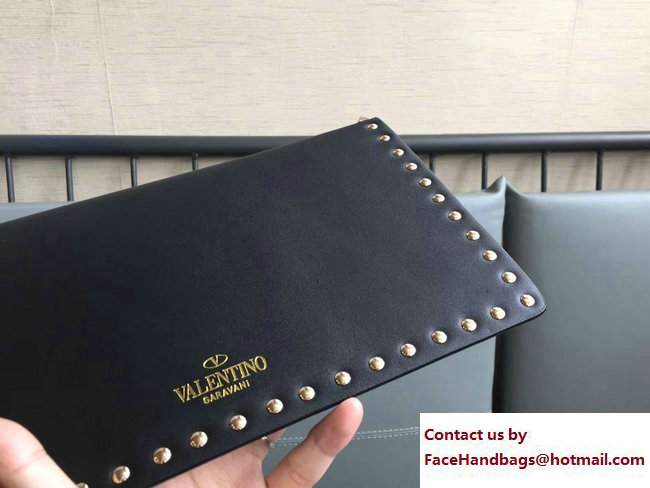 Valentino Rockstud Large Flat Pouch Clutch Bag Black 2017