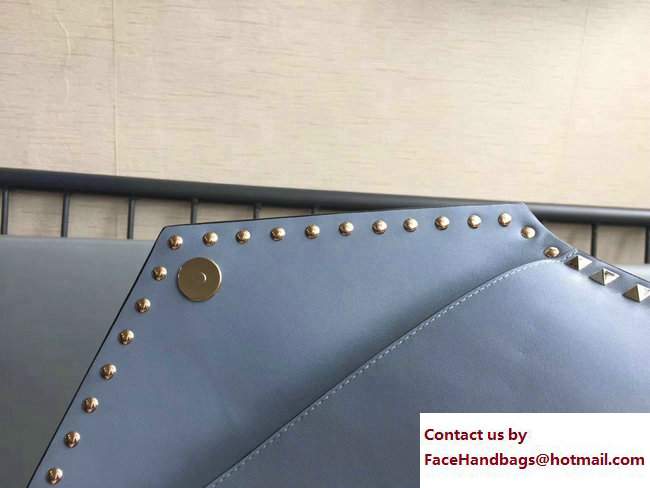 Valentino Rockstud Large Flat Pouch Clutch Bag Light Blue 2017
