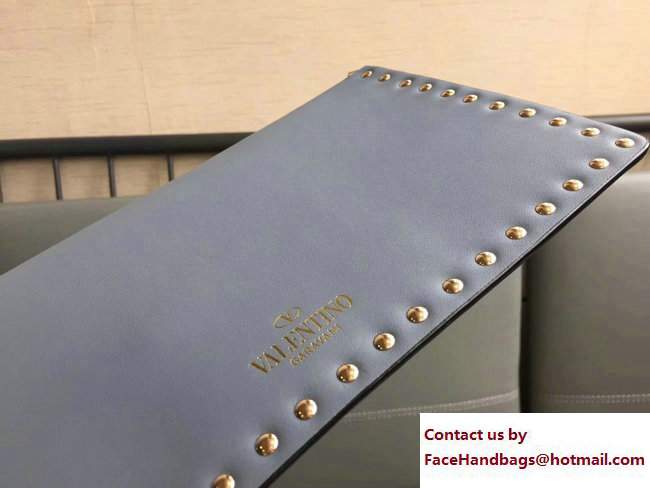 Valentino Rockstud Large Flat Pouch Clutch Bag Light Blue 2017