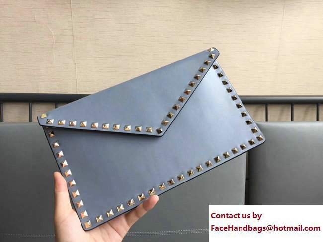 Valentino Rockstud Large Flat Pouch Clutch Bag Light Blue 2017 - Click Image to Close